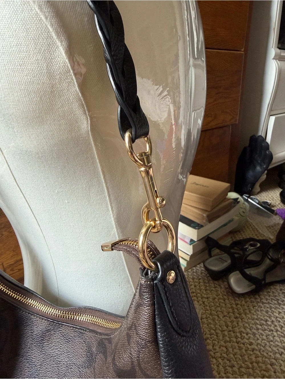 Coach Brown and Black Signature Jules Hobo with Gold Hardware